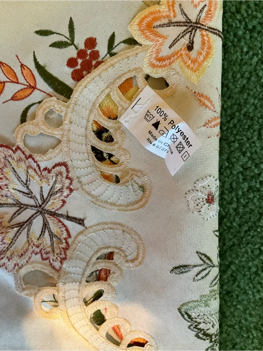 Embroidered Pumpkin Fall Table Topper Cream & Orange